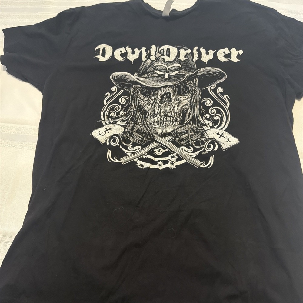 DevilDriver Band Shirt Mens Large Black Graphic Tee Skull Cowboy Y2K Metal